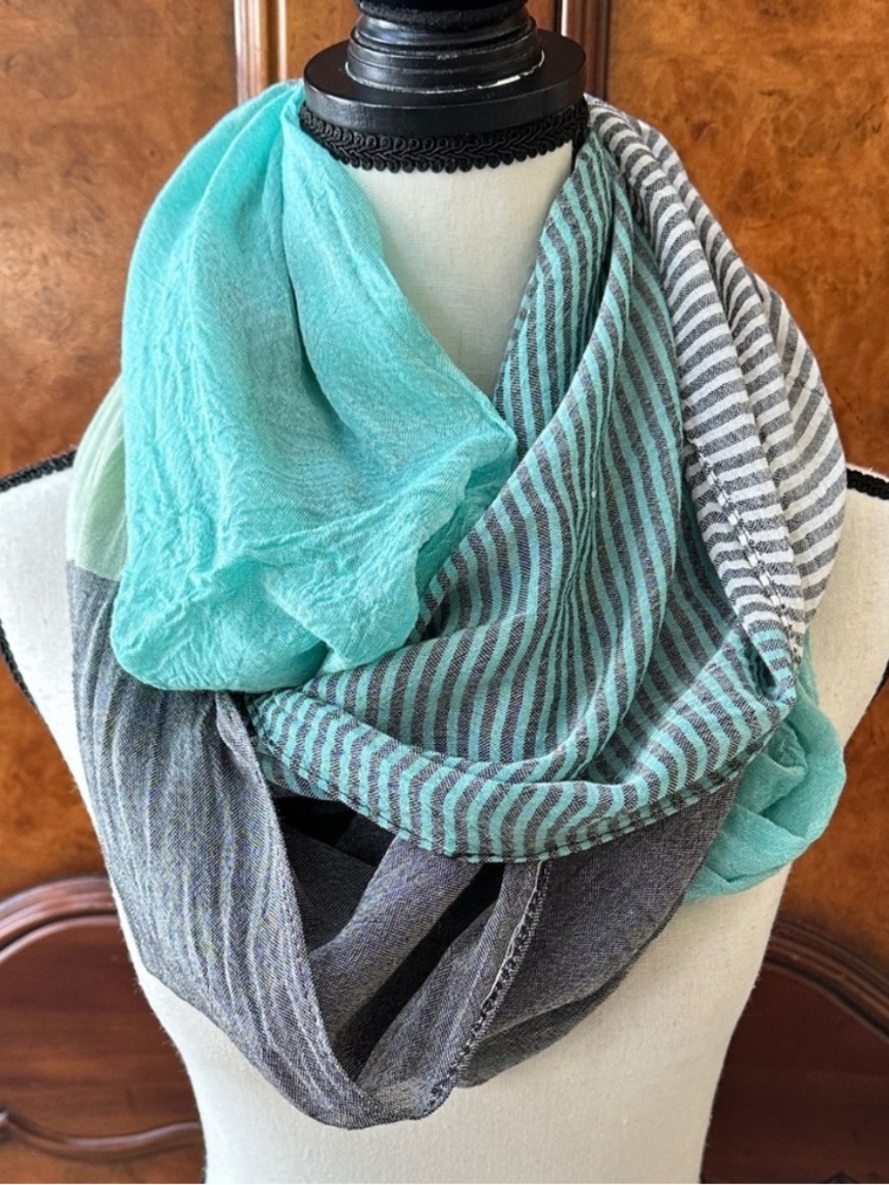 Silpada Striped & Solid Teal Infinity Scarf